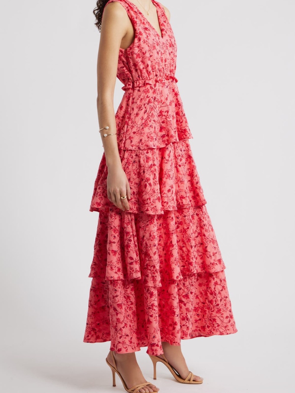 Red Floral Print Polyester Dress